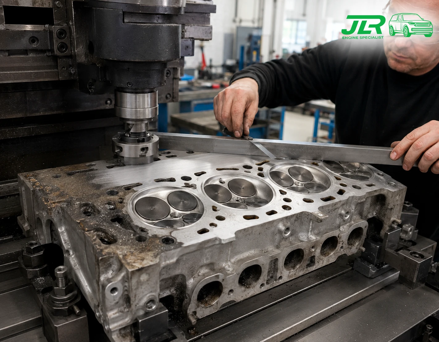 Jaguar XF AJ126 cylinder head before and after precision skimming and valve seat reconditioning